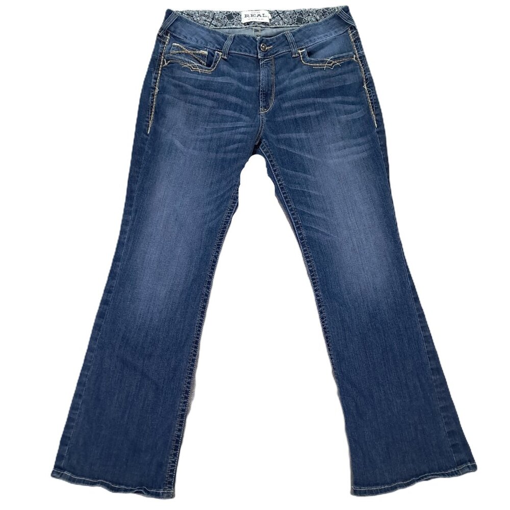 ARIAT REAL Jean Women 36x32, Tag 34R Mid Rise Stretch Entwined Boot Cut Western